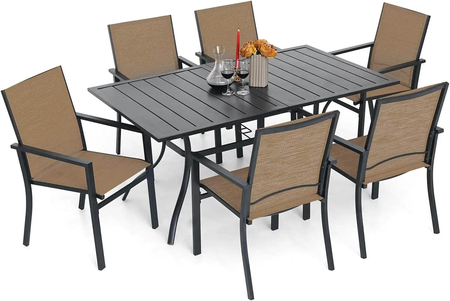 

7 Pieces Outdoor Patio Dining Set for 6 Patio Dining Chairs & 1 Rectangle Outdoor Dining Table with 1.57" Umbrella Hole