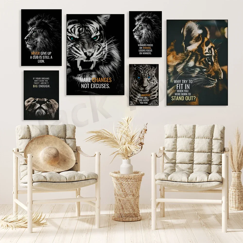 Lion Canvas, Bengal Tiger Canvas, Wild Animal Wall Decor, Motivational Poster, Success Wall Art, Tiger Quotes Artwork