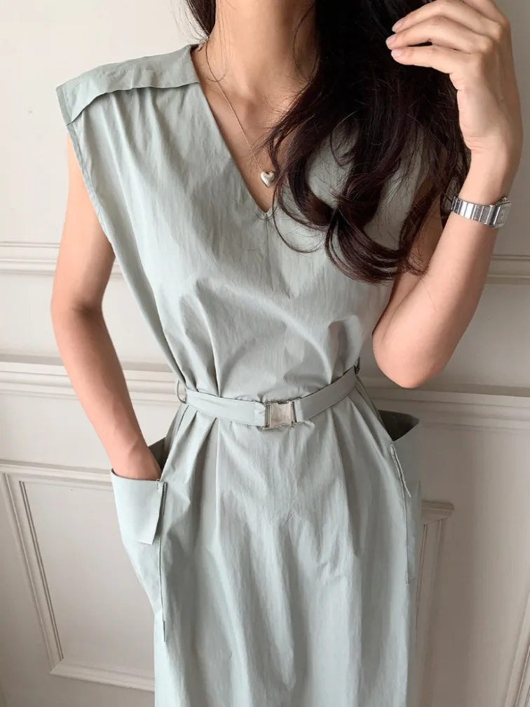 Chic Svel Vest Dr femmes taille ample cintré minceur Ba fendu jupe longue droite été trajet Sle V Ne Poly...