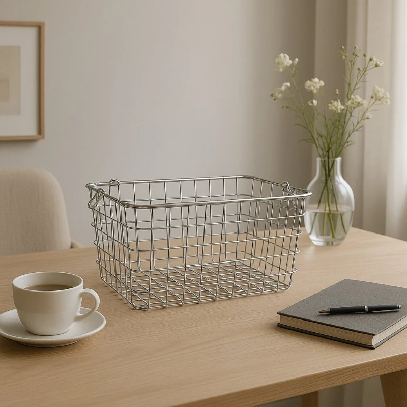 

Stainless Steel Stackable Wire Storage Basket, Handled Kitchen Organizer, Metal Vegetable Bin