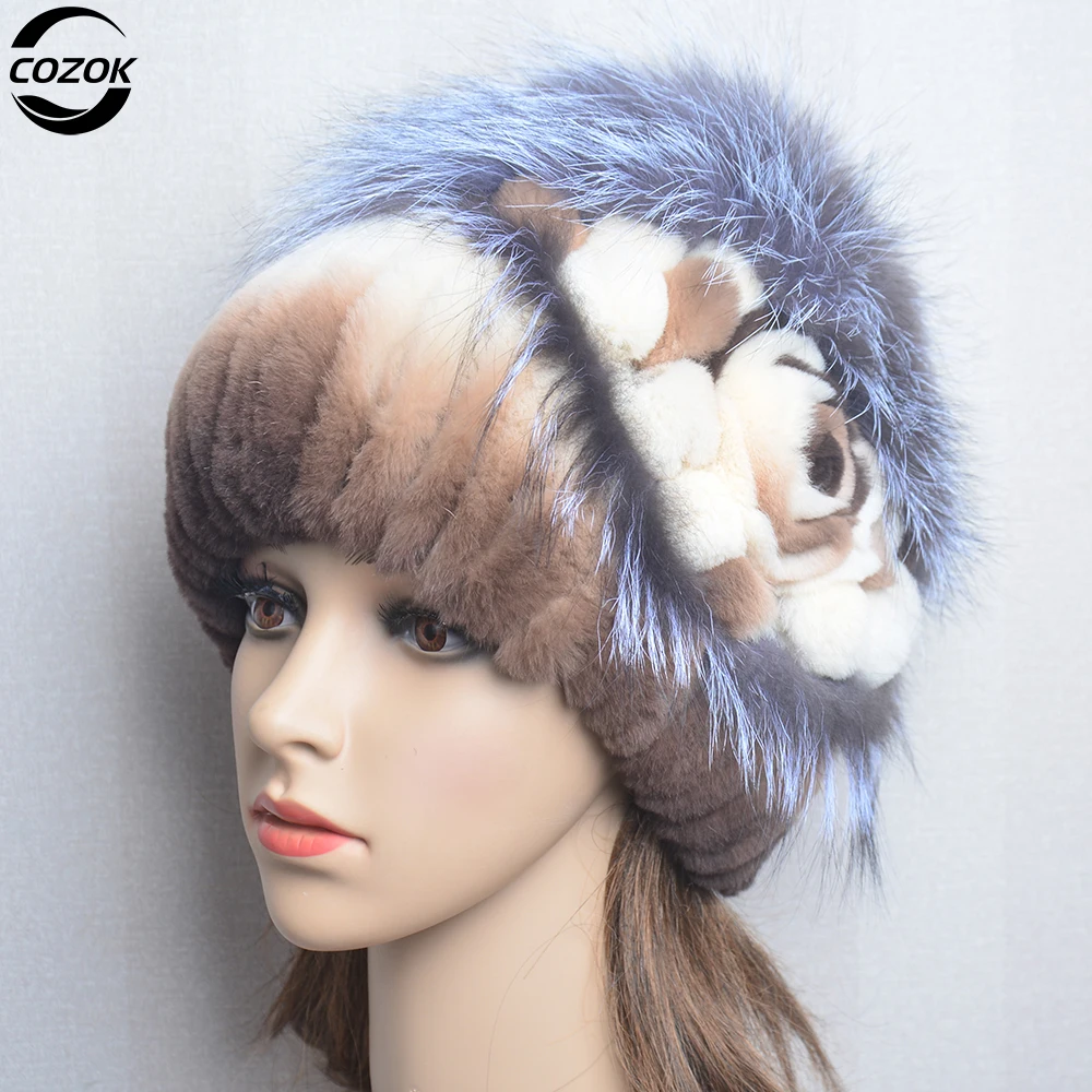 

New Winter Women 100%Natural Rex Rabbit Fur Cap Lady Warm Authentic Rex Rabbit Fur Caps Good Elastic Warm Real Fur Beanies Hats