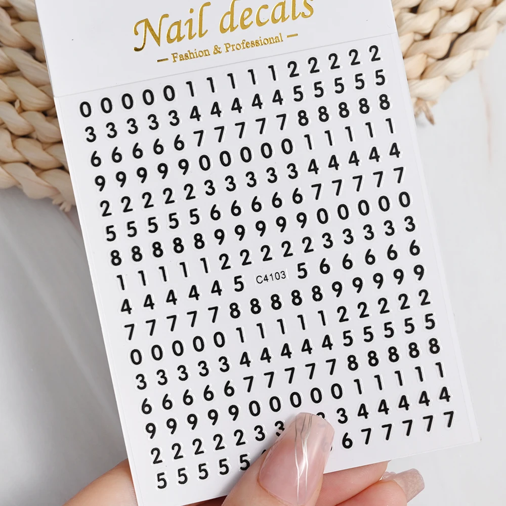 Black Number English Letter Design 3d Nail Sticker Self Adhesive Gold Silver Decal DIY Alphabet Nail Slider Manicure Accessories