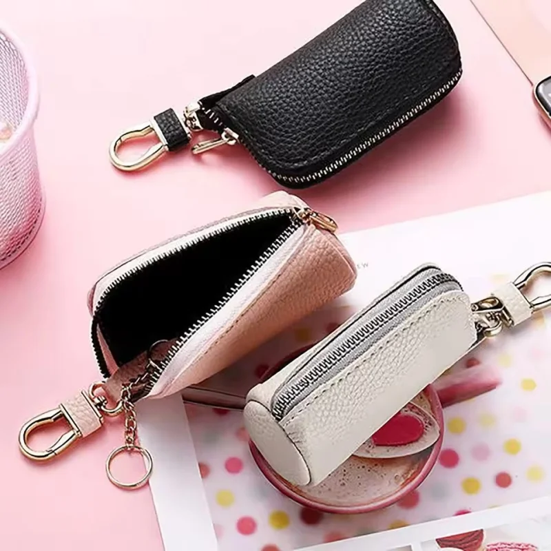 

Fashion Leather Car Keychain Mini Key Bag Multifunctional Zipper Key Case Portable Storage Organizer For Men Women