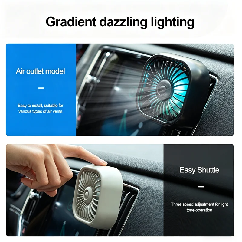 Mini Car Fan Usb Charging Car Air Outlet Electric Fan Multifunctional Led Light Seven-Blade Turbo Fan Car Electronic Supplie