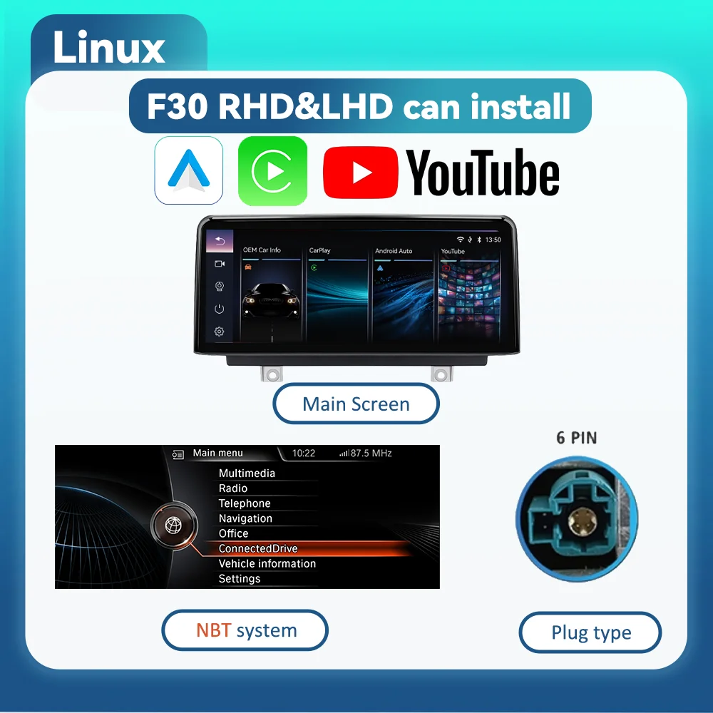 BONROAD 10.25 inch Wireless CarPlay Android Auto Airplay Autolink Mirroring Linux Audio Car Radio With Youtube For BMW 1 Series F20 F22 F23 3 Series F30 F31 F32 F33 F34 F36 GPS Navigation Multimedia image 3