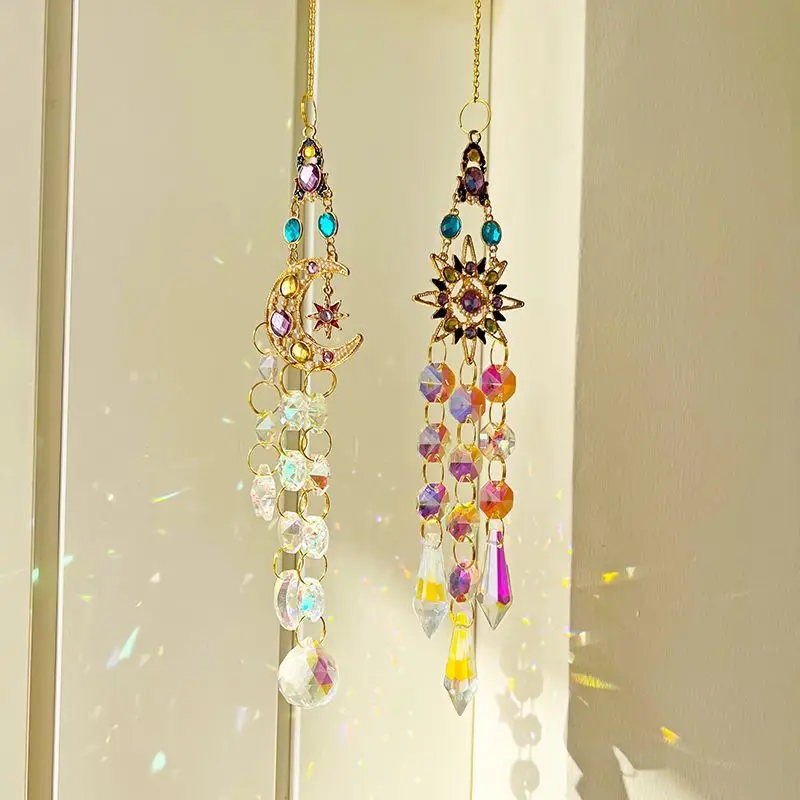 Hanging Sun Catchers with Crystals, Glass Icicle Prisms Rhinestones Suncatcher Rainbow Maker Indoor Window Home Car Garden Decor