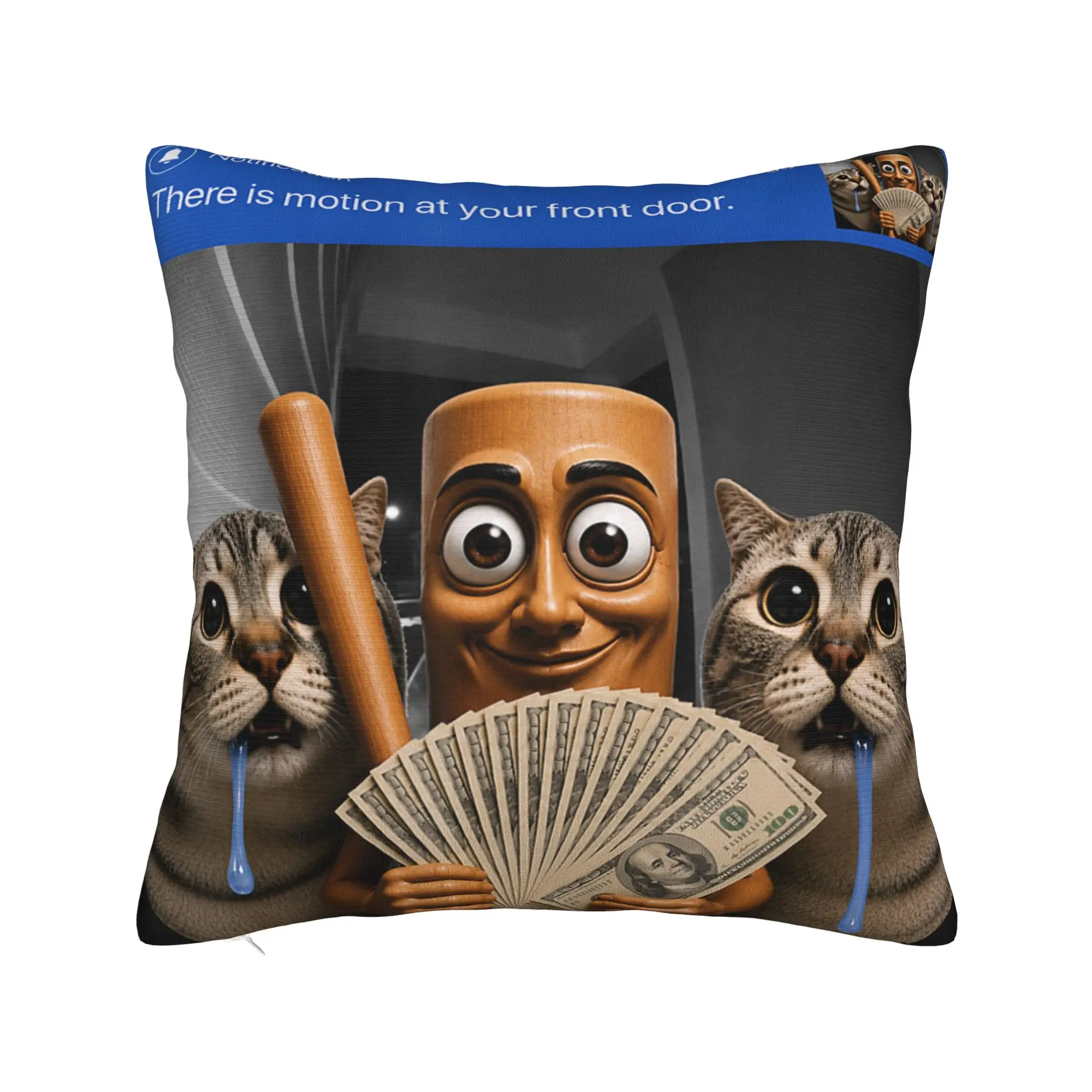 There is Motion at Your Front Door Tung Tung Sahur Cat Pillow Case Soft Pillow Cover For Sofa Living Room Morden Cushion Cover