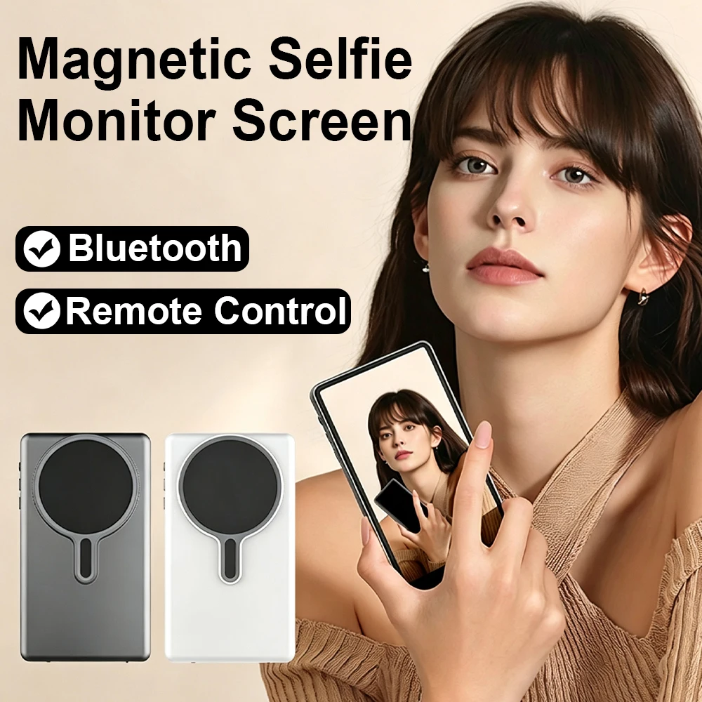 Tela Monitor Sem Fio para Selfie com Câmera Traseira do Telefone, Tela Magnética Portátil para Selfie, Vlog e Transmissão ao Vivo para iPhone e Android