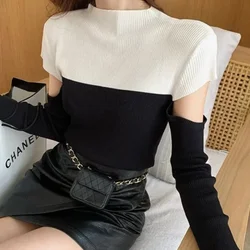 New in Knitwears Autumn Winter Long Sleeve T Shirt for Women Off Shoulder 90s Vintage Sale Y2k Goth One Pieces Emo Tops Woman