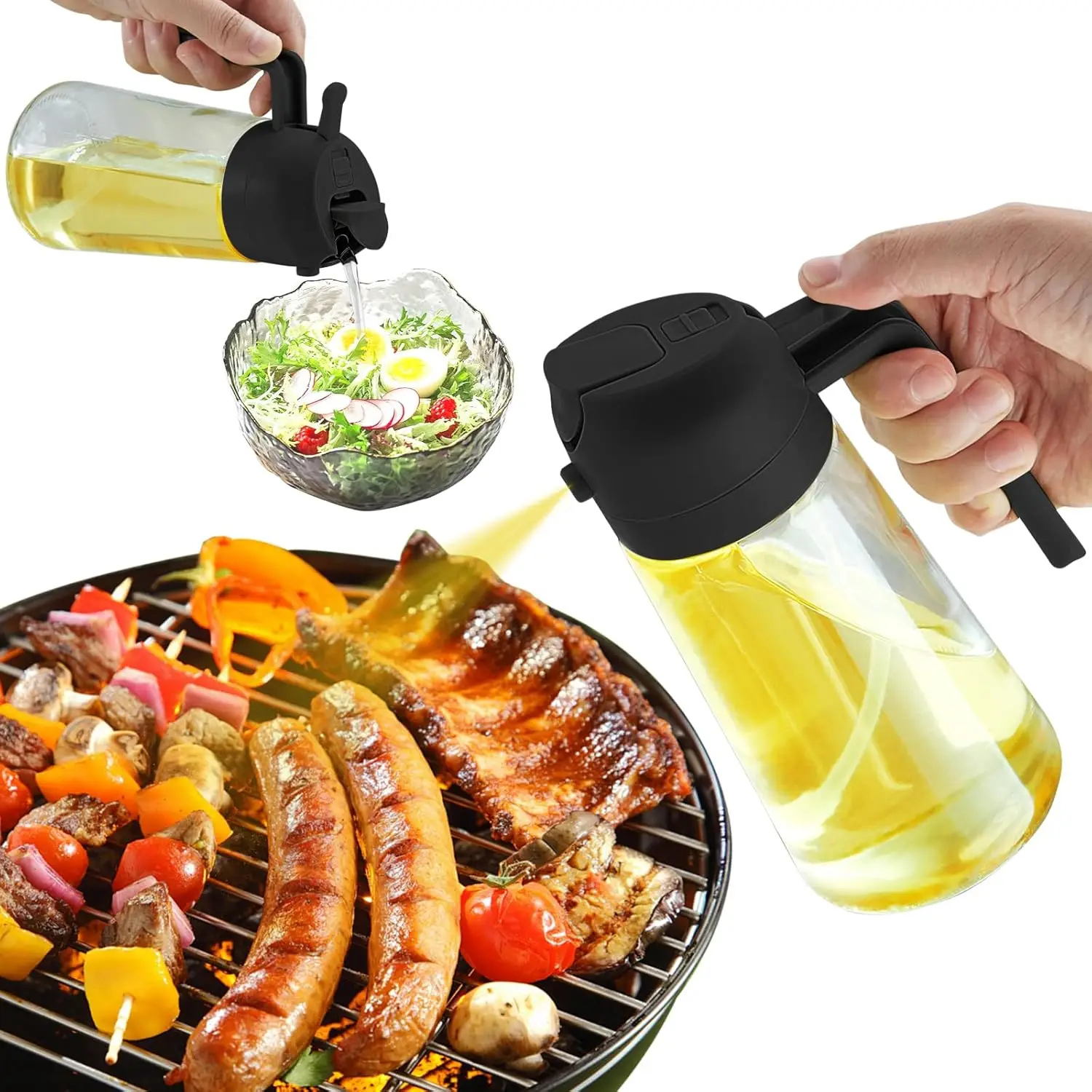 

Sprayer for Cooking, 2 in 1 Olive Oil Dispenser Bottle for Kitchen, 16oz/470ml Premium Glass Oil Bottle, Food-grade Oil Mister f