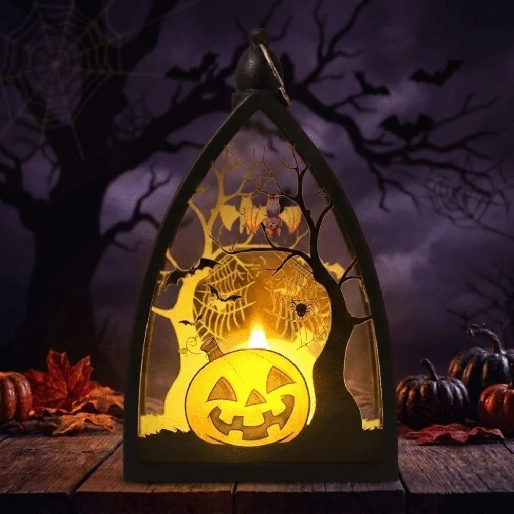 Cordless Halloween LED Lamp Witch Battery Powered Halloween Night Light Decorative Portable Halloween Hanging Lantern