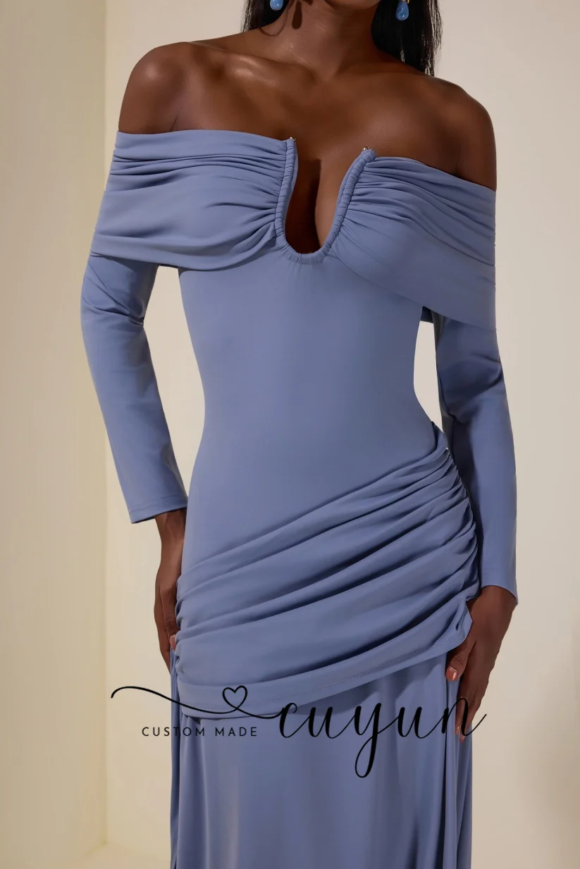 CUYUN Aangepaste Boothals Formele Avondjurken 3/4 Mouwen Geplooide Formele Etentje Jurk Bruiloft Gast Jurken 2026 Nieuwe