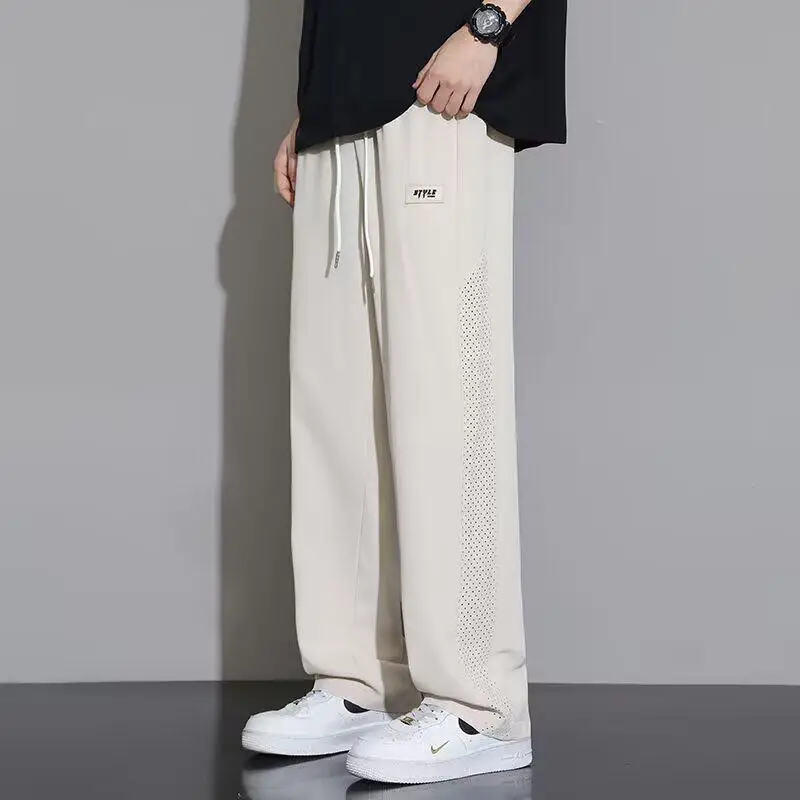 

Ice Silk Men's Summer Qui Dry Breathable Straight Leg Lightweight Fitn Casual Pants Polyester Fiber mid Waist Straight Tube