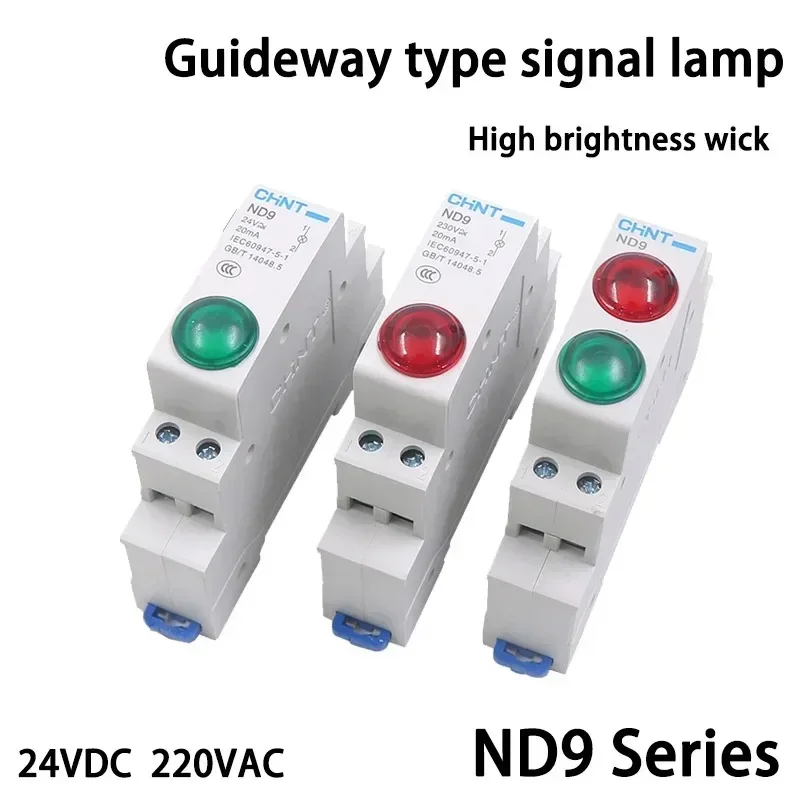 1PC CHINT ND9 PILOT LIGHTS LED RED GREEN AC/DC 24V 220V Modular DIN Rail Lamp Indicator Light