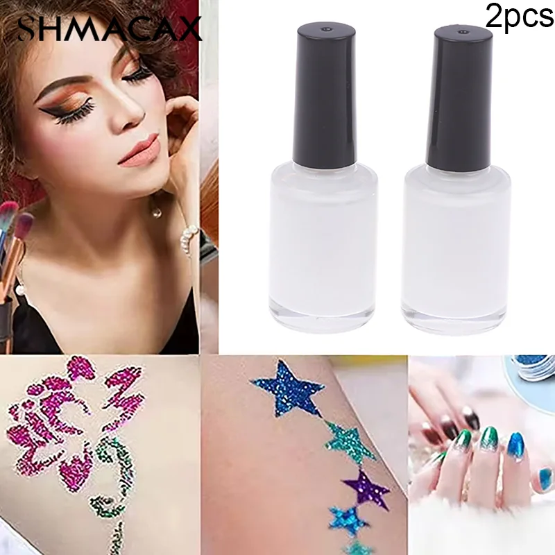 2Bottles Glitter Tattoo Body Glue Fashion Painted White Glue Body Adhesive For Temporary Glitter Tattoos Body Nail Art Tattoo