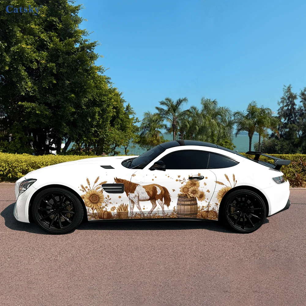 

Виниловые наклейки для автомобиля с изображением подсолнуха и пони, самоклеящаяся наклейка из ПВХ, подходит для грузовиков, внедорожников, украшения, автоаксессуары, подарок