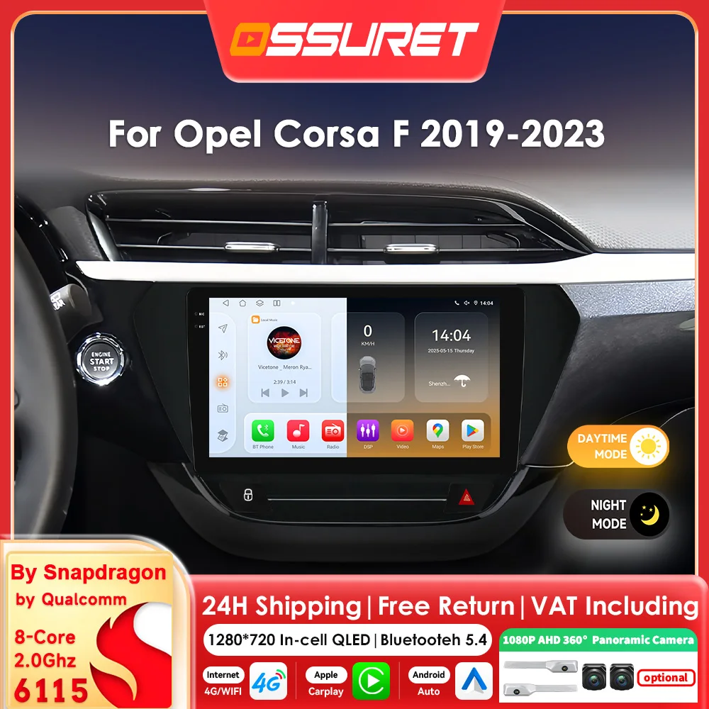9-Zoll-Wireless-Carplay-Android-Auto-Autoradio für Opel Corsa F 2019 - 2023 Multimedia-Videoplayer GPS-Navigation Stereo-Audio 2DIN 360-Kamera DSP RDS Bluetooth-Headunit