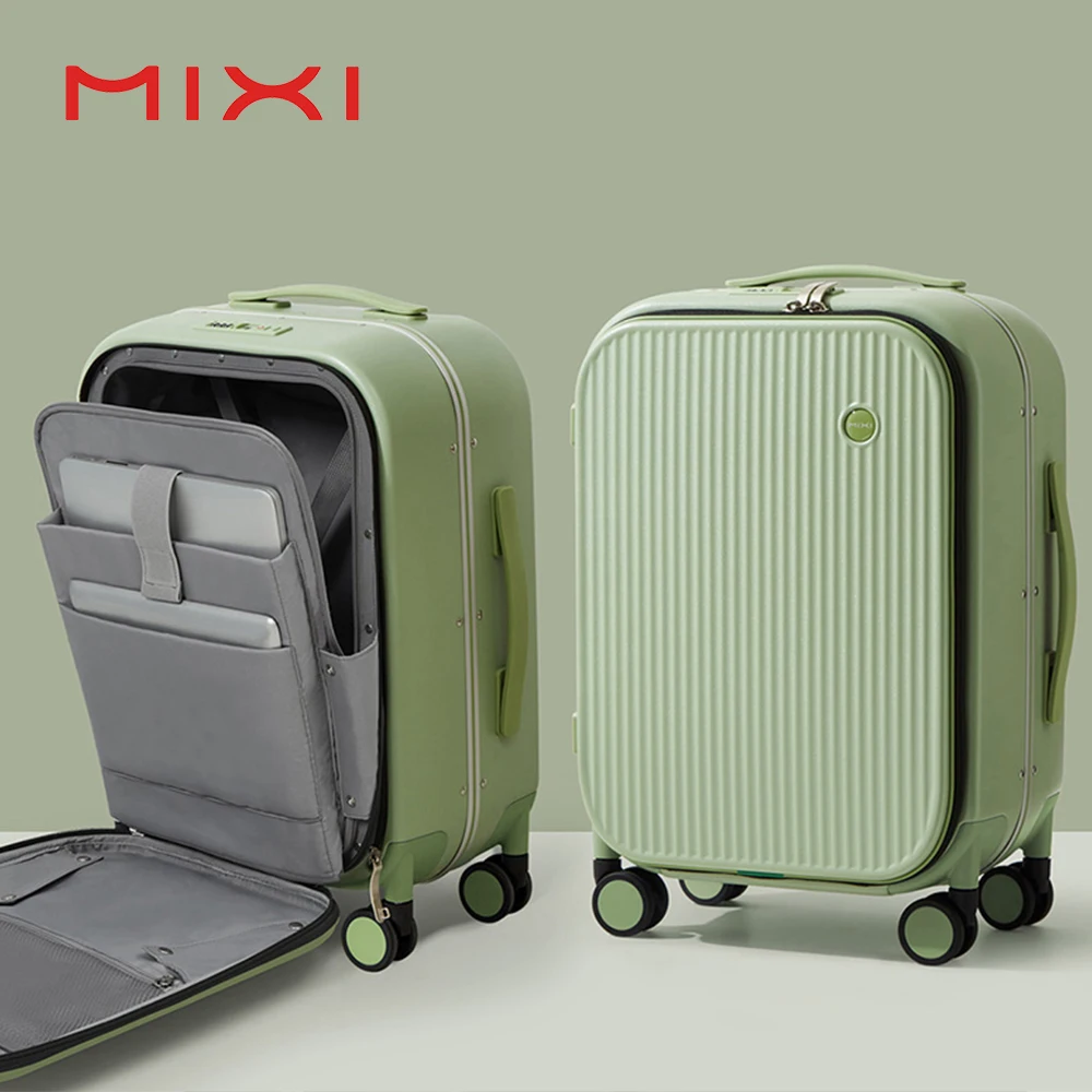 Mixi 2023 New Men 18\'\' 20\'\'Carry On Suitcase Aluminum Frame Travel Front Laptop Pocket Luggage Women PC TSA Lock