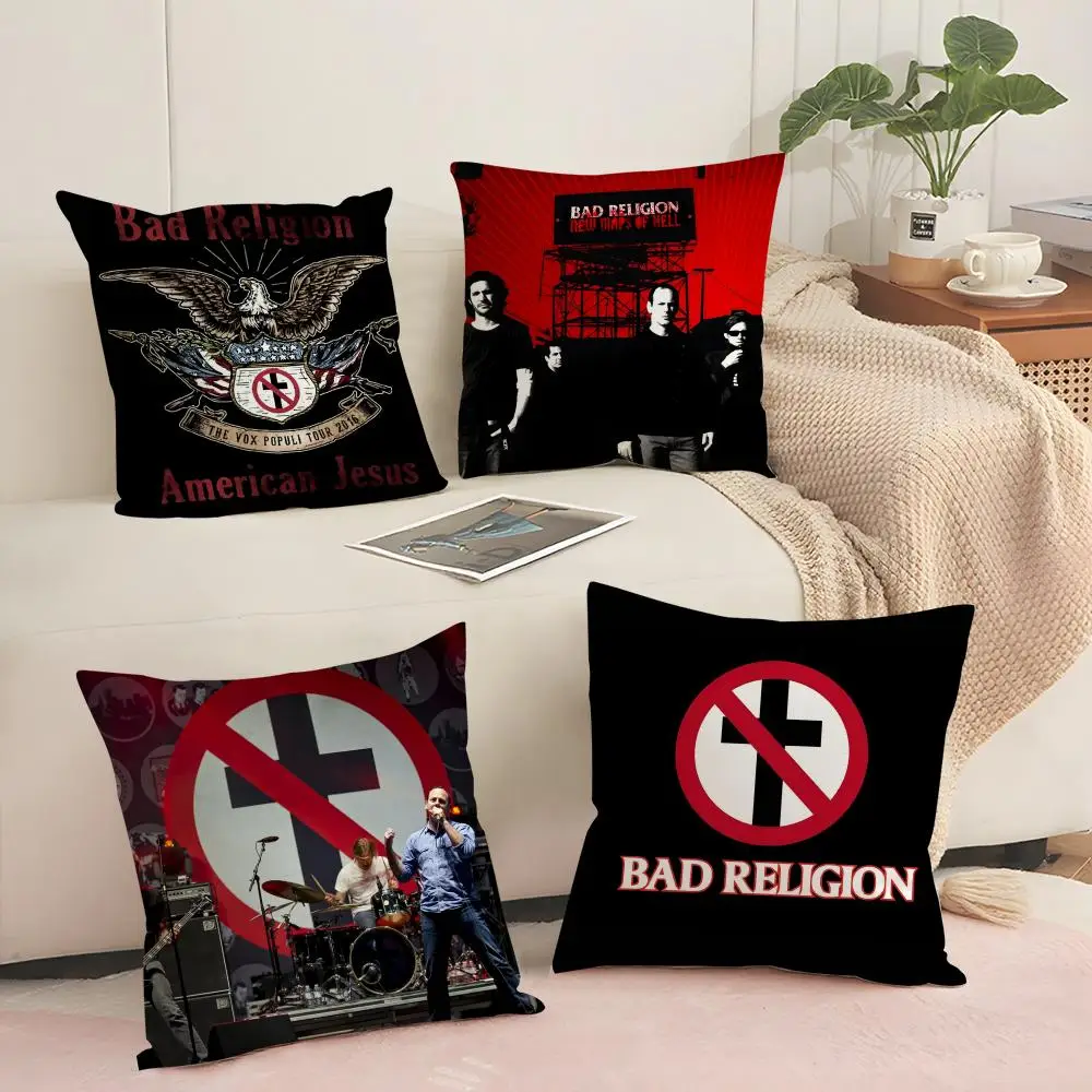 

Bad R-Religion Punk Rock Band Cushion Cover Silky Short Plush with Invisible Zipper Dustproof Sofa Pillow Cover for Home Decor