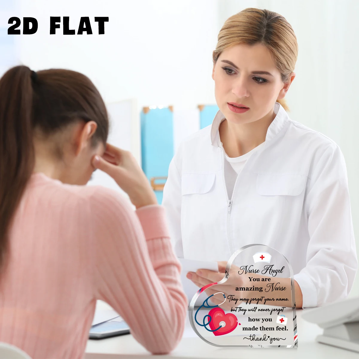 1 قطعة لوحة أكريليك على شكل قلب- "ممرضة الملاك أنت ممرضة مذهلة" لافتة لعيد الممرضات، عيد الميلاد، هدية تقدير التخرج