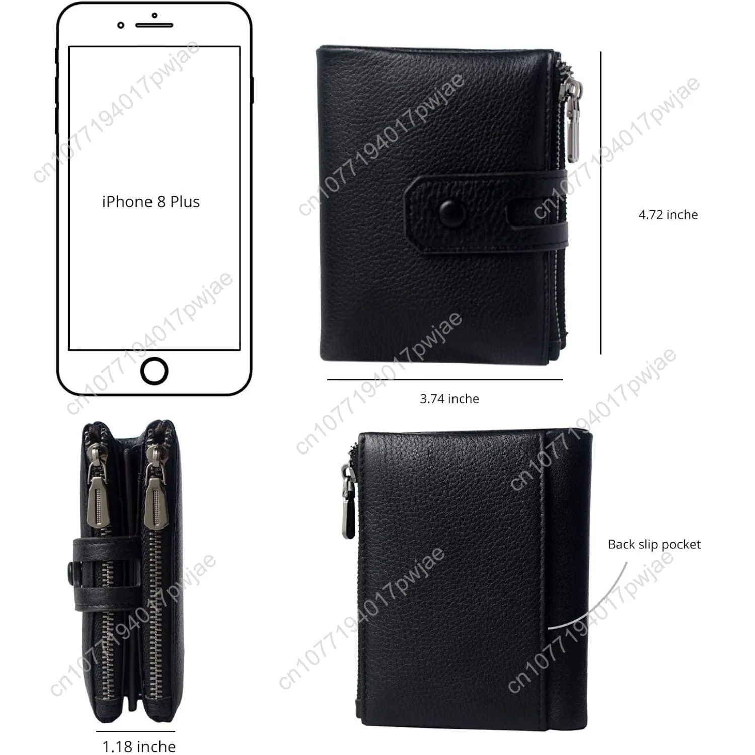 Bveyzi Small Soft Leather Wallet for Women RFID Blocking Ladies Card Holder with Double Zipper Pocket