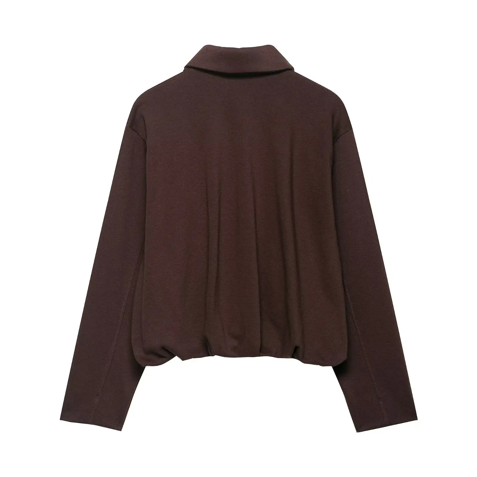 HH Damen Mode Langarm Herbst Oberbekleidung Revers Reißverschluss Plissiert Locker Braune Jacke 2026 Neue Damen Abschluss-Saison Mäntel – Detail 3