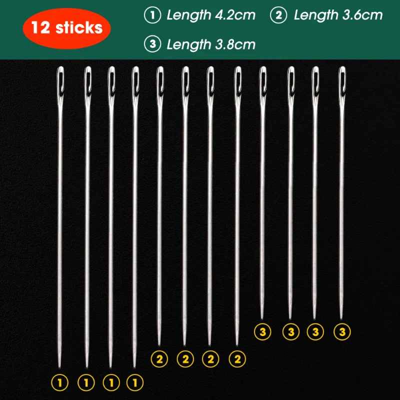 48/12szt Ślepe igły dla osób starszych Otwór na igłę Ręczne szycie domowe Igły do szycia ze stali nierdzewnej Nici do szycia odzieży DIY