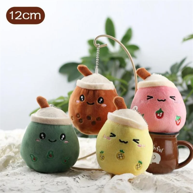 Gesimuleerde Fruit Melk Theekop Tas Hanger Knuffel Kleine Parel Gevulde Pop Fopspeen Doek Pop Meisje Verjaardagscadeau 12CM