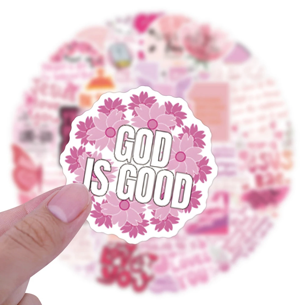 

10/30/50/110pcs Cute Pink Inspirational Bible Christian Phrases Stickers Aesthetic Jesus Love You Graffiti Sticker DIY Suitcase