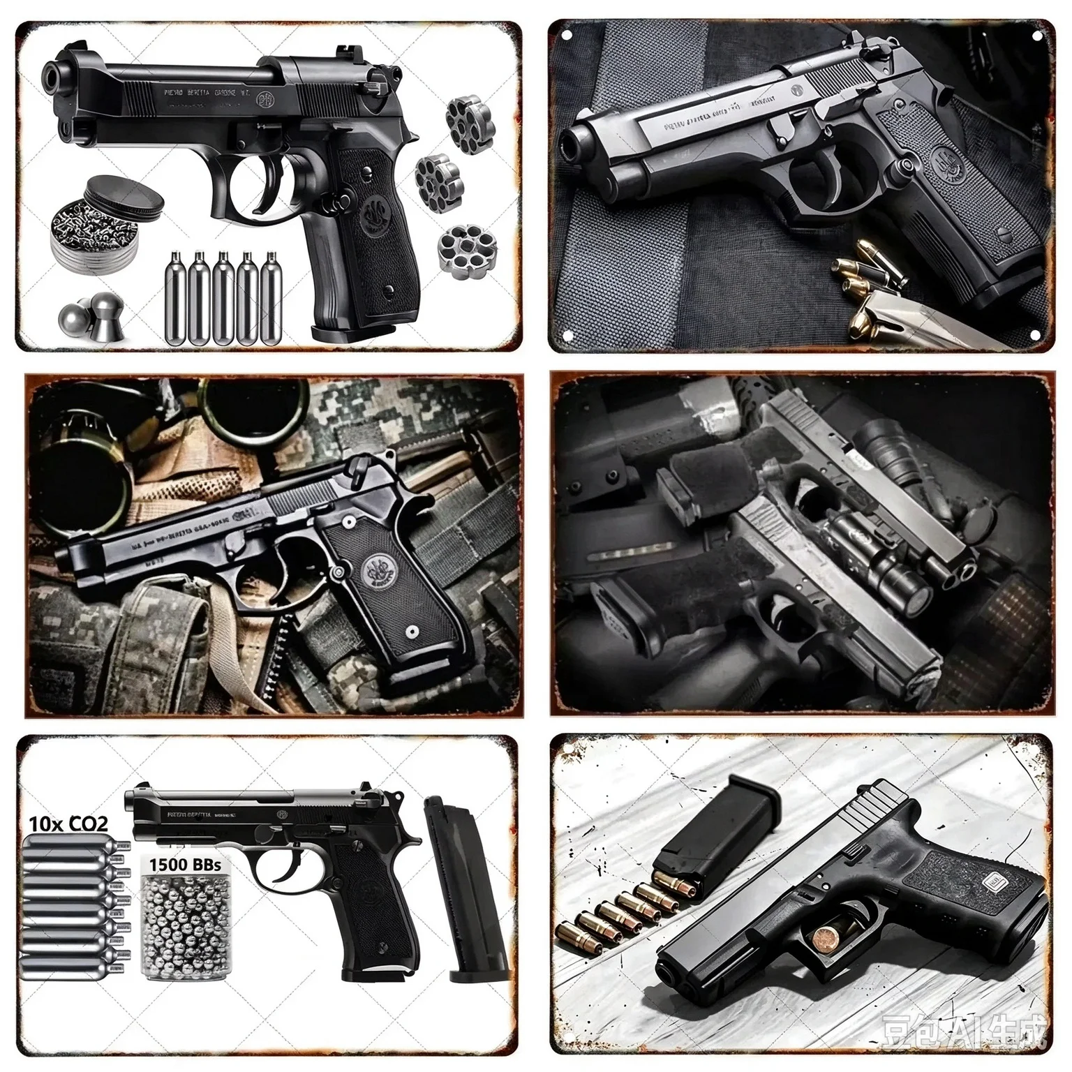 CIFBUY 1pc Pistol Silhouette Metal Sign, Military Style 2D Flat Iron Wall Art, Powder-Coated Rustproof Decor for Man Cave