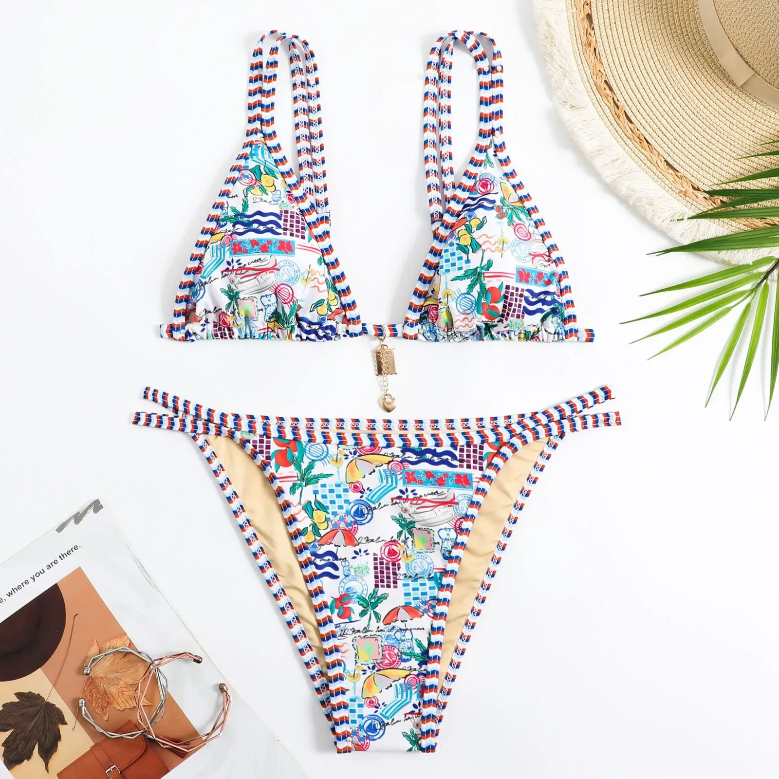 

Women Gradient Bikini Set Bohemian 2pcs Triangle Cup Sexy Micro Bikinis Swimsuits Women Summer Beach Suit Trajes De BañO Mujer