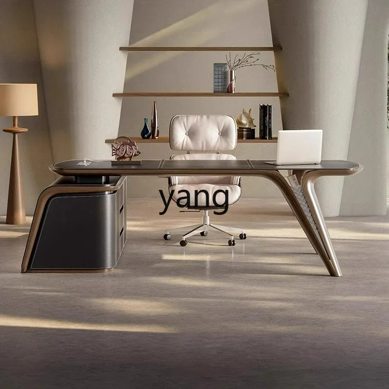 LTT Light Luxury Saddle Leather Desk High-end Solid Wood Office Desk Study Room Executive Desk
