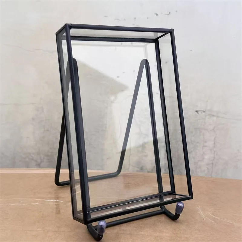 12x17cm Micro Landscape Moss Fern Photo Frame Glass Terrarium with Stand, Succulent Plant Tabletop Display Vase Home Decor