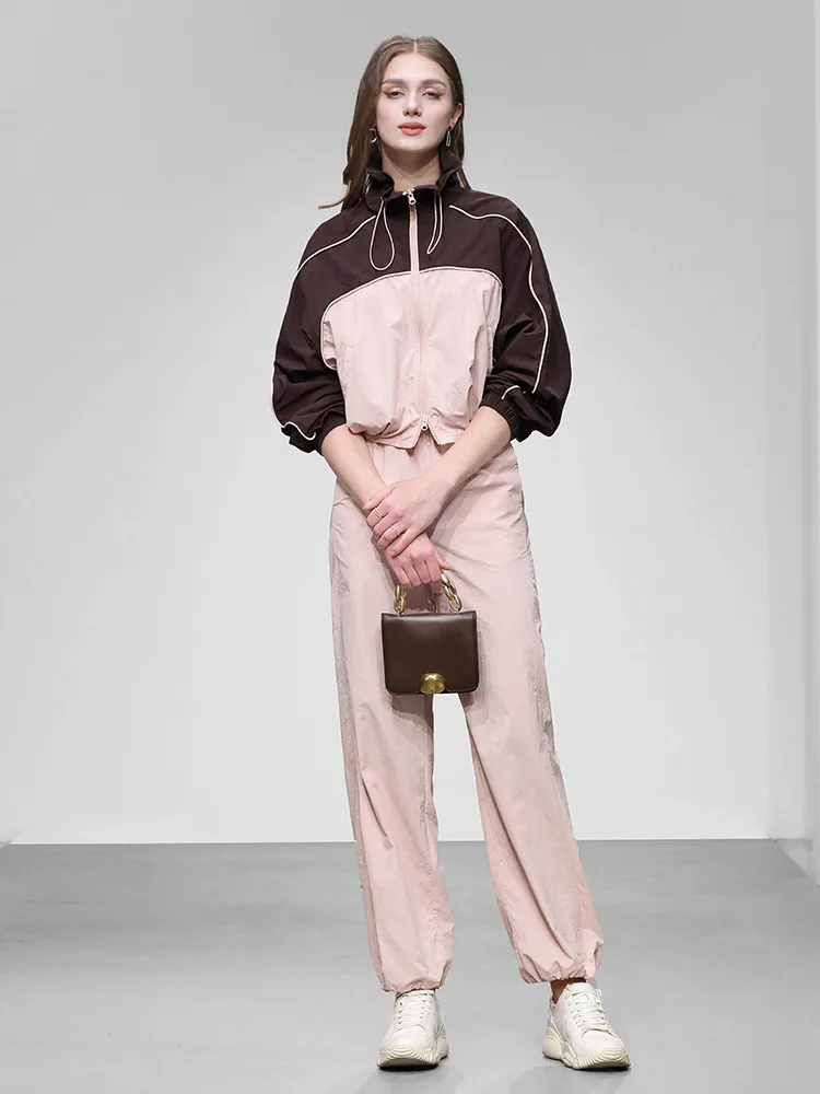 

Весна 2026, модный повседневный цветной дизайн, широкие брюки, комплект верхней одежды с защитой от солнца, длинный воротник-стойка с высокой талией