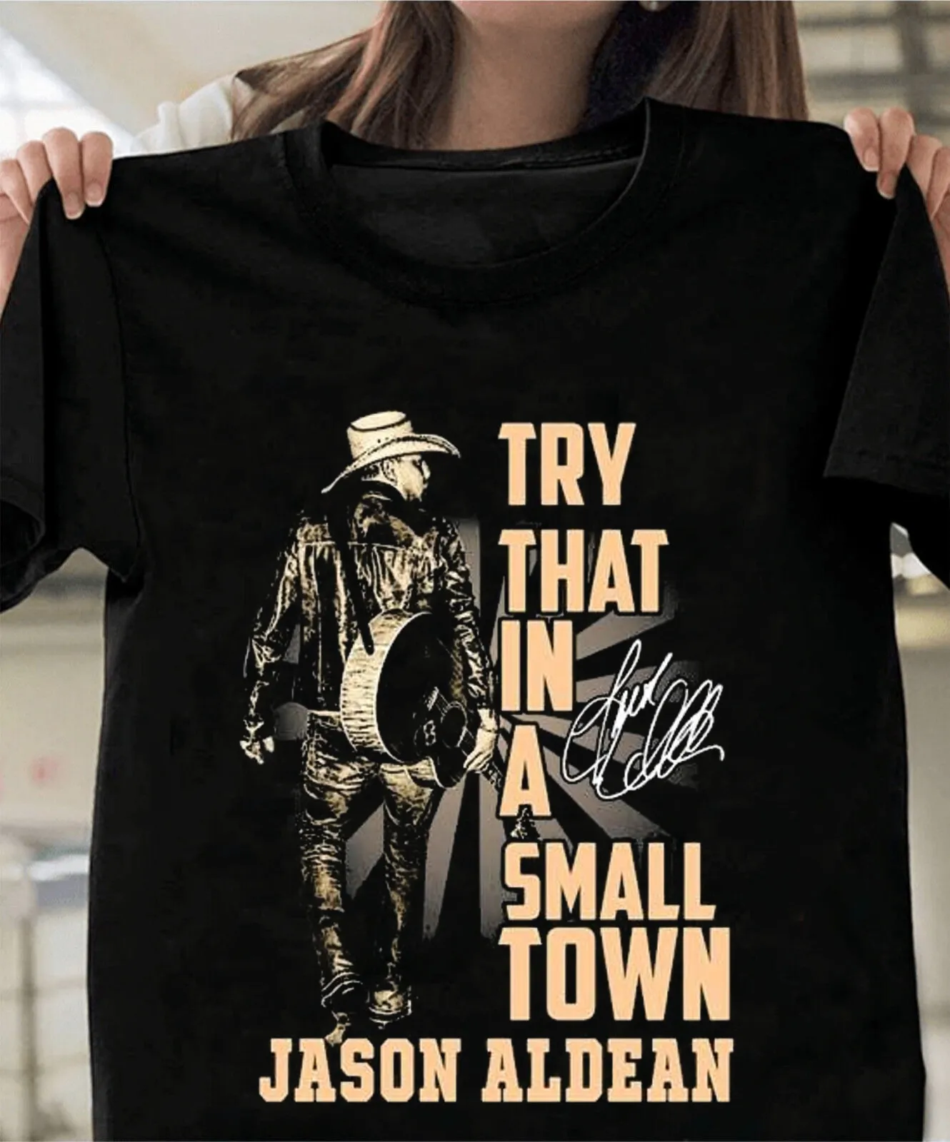 New Popular Try That In A Small Town Jason Aldean Black S-2345XL T-Shirt GC3399