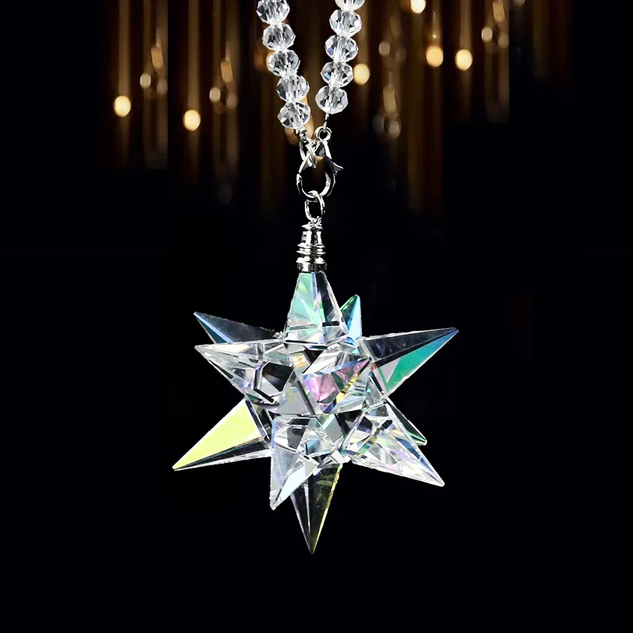 AB Crystal Meteor Hammer Prism Car Pendant Decoration Rear Car Mirror Ornaments Sun Catcher Hanging Trim Home Decor Accessories