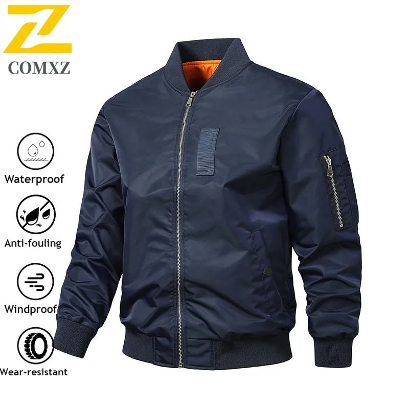 

Мужская винтажная куртка-бомбер MA-1, весенне-осенняя водонепроницаемая ветрозащитная куртка-бомбер с воротником-стойкой, свободная бейсбольная куртка, верхняя одежда в стиле милитари