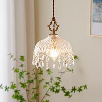 YEBMLP French Retro Glass Hanging Light Indoor LED Luxury Art Chandelier Bedroom Bar Restaurant Table Pendant Lamp With E14 Bulb