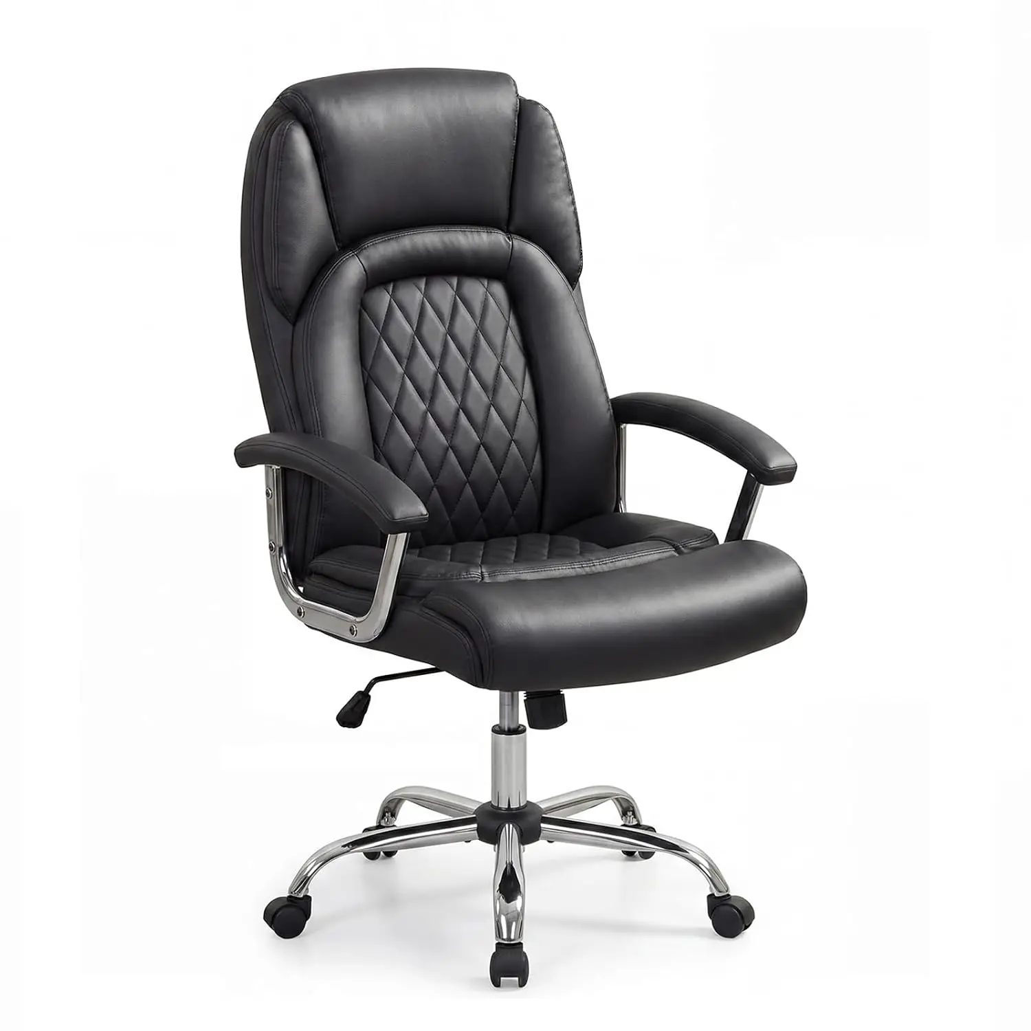 Ergonomic Executive Office Chair, Leather w/Padded Armrests & Rocking Backrest, Height Adjustable Swivel Desk Chair w/Wheels for