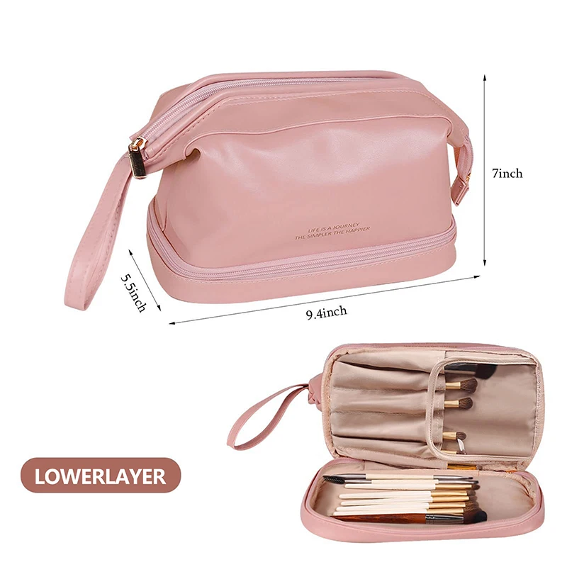 Bolsas de cosméticos para mujer, elegante bolsa de maquillaje de cuero PU, organizador de artículos de tocador de viaje, bolsa colgante de almacenamiento, bolso de maquillaje de mano coreano