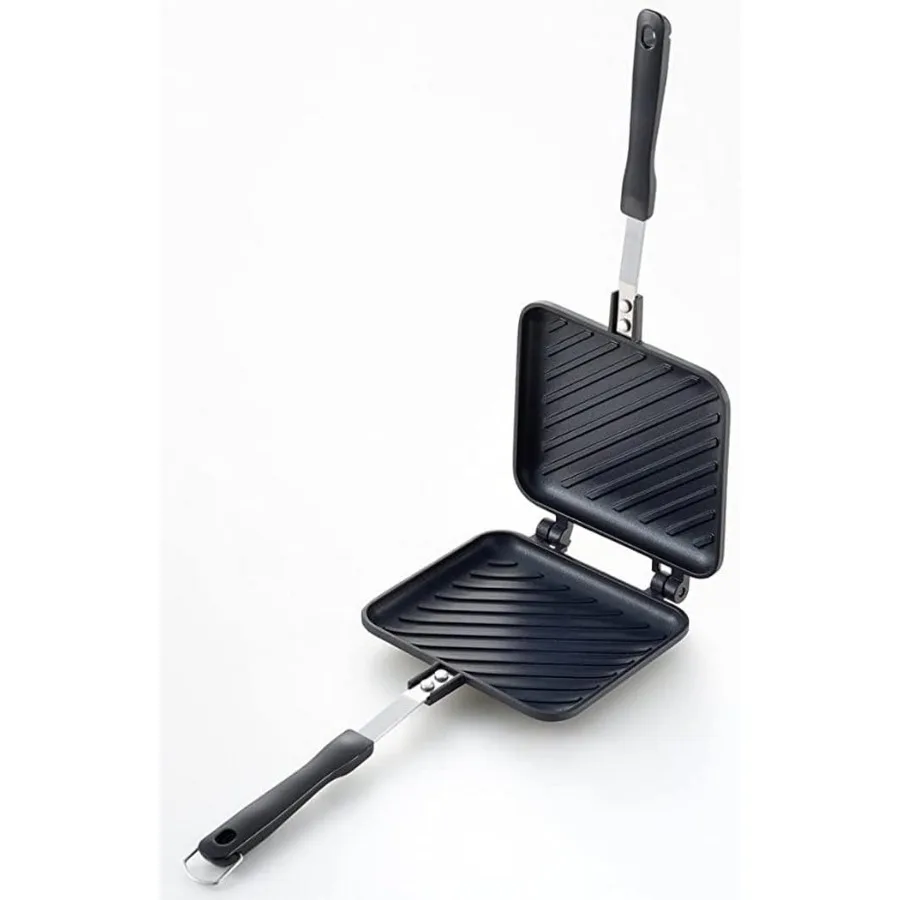

NonStick Panini Press Hot Sandwich Maker with Aluminum Flip Grill and Handle for Home Use and Outdoor Camping Adventures Ideal