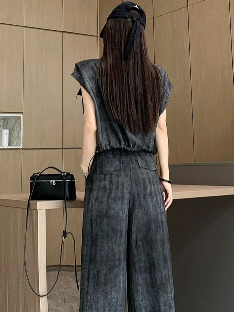 Fashion Two Piece Set Women Shirt Top + High Waist Wide Leg Pants Summer 2 Piece Pant Sets Outfits