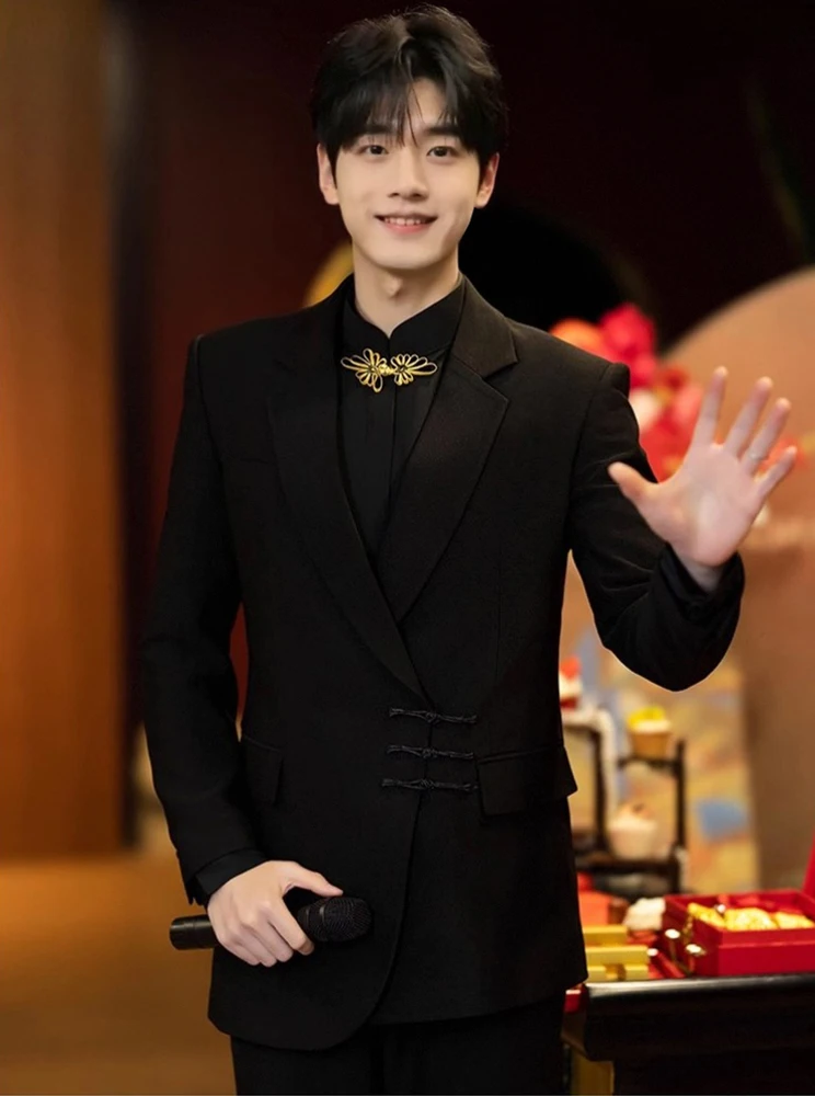 

Chinese Sle Wedding Suit for Men with Buttoned Waistcoat aduation Photo oot High End Tang Costume Zhongan Suit