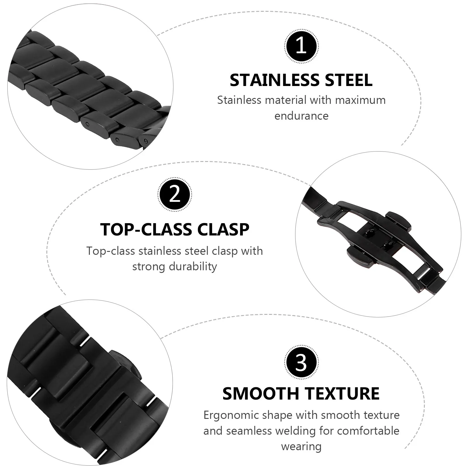 18Mm Stainless Steel Watch Strap Premium Solid Metal Band Ergonomic Smooth Edges Fade Resistant Vacuum Electroplated for Most
