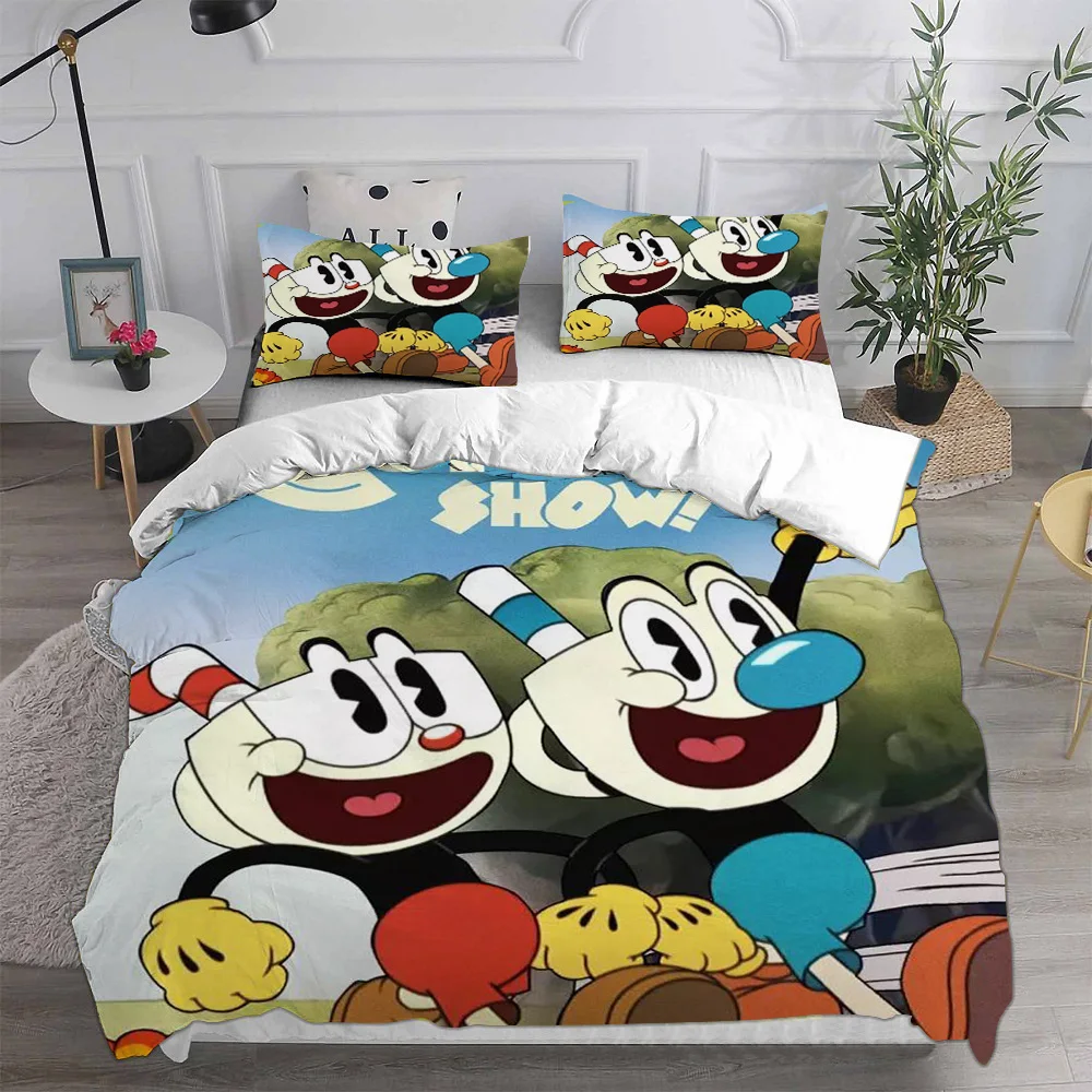 Game Cartoon Cuphead Bedding Sets Comforter Quilt Bed Cover Duvet Cover Pillow Case 2-3 Pieces Sets Kids Adult Size