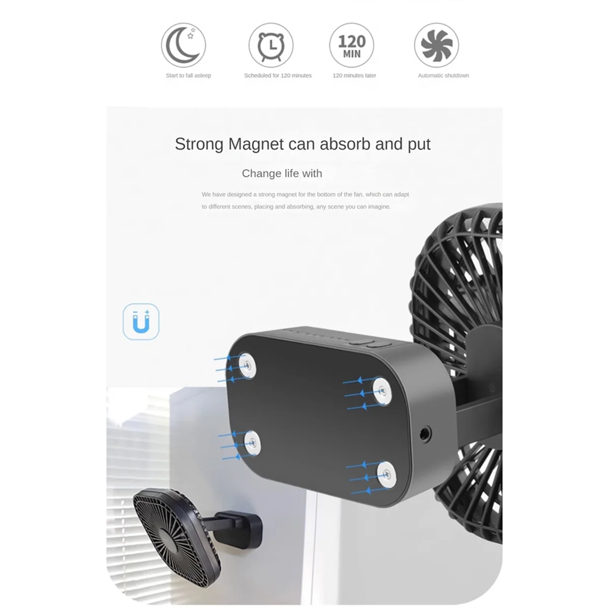 

A35T-Мини Настольный вентилятор Перезаряжаемый через USB вентилятор с таймером Сильный ветер 3-скоростной 7-скоростной вентилятор Портативный тихий офисный кемпинг Черный