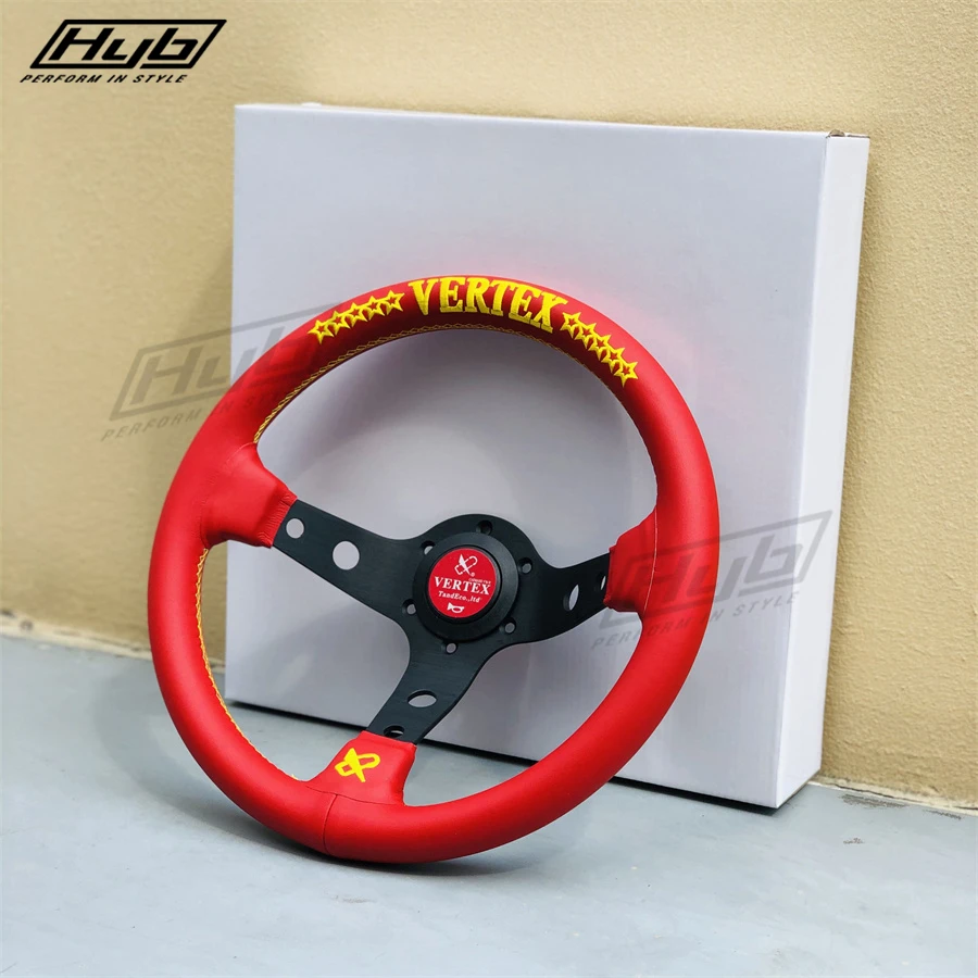 Couro Vermelho Vértice Volante, Universal Drifting Carro Volante, Deep Dish, JDM, 13"