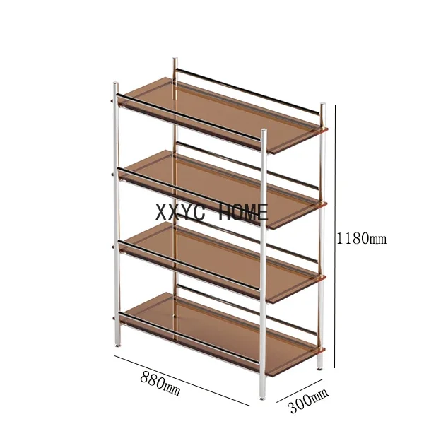 Amber-Yellow Glass Stainless Steel Shelf Affordable Luxury Style Creative Super White Stalinite Display Rack