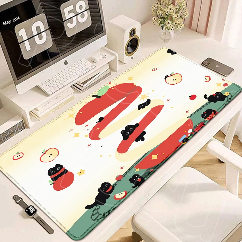 Niedliche schwarze Katzenmuster, großes Mauspad, rutschfeste Gummiunterseite, Mauspad, Anime-Bürotischmatte, Desktop-Zubehör, Spielmatte – Detail 4