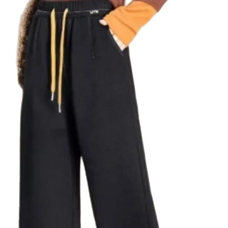 Nuovi pantaloni a gamba dritta casual a vita alta in denim Tensi primavera autunno per pantaloni con coulisse in vita elastica da donna e linea luminosa